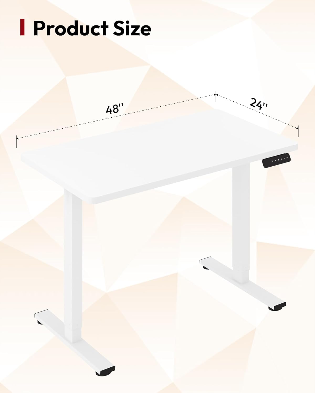 SANODESK Electric Standing Desk 48 x 24 Inches Whole-Piece Desktop Height Adjustable Stand Up Desk w/6-Button Controller Ergonomic Computer Desk for Home Office, White Frame + White Tabletop