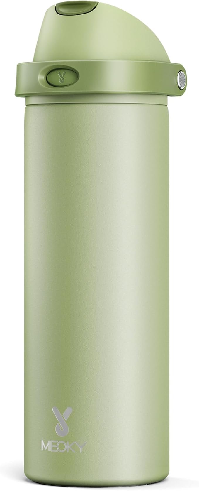 24 oz Insulated Water Bottle with Straw: Meoky Stainless Steel Metal Water Bottle with 2-in-1 Lid - Leak Proof, Cold for 24 Hours, Protective Silicone Base, BPA-Free for Sports Travel Car, Sage