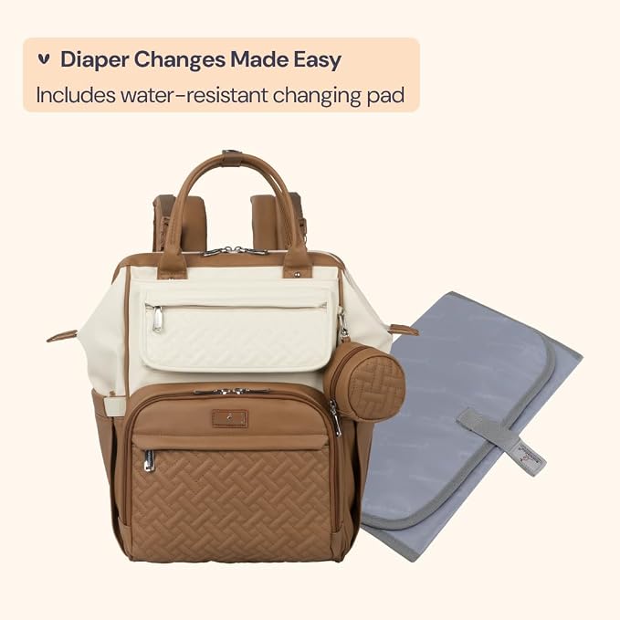 BabbleRoo Leather Diaper Bag Backpack, Unisex Stylish Travel Back Pack Nappy