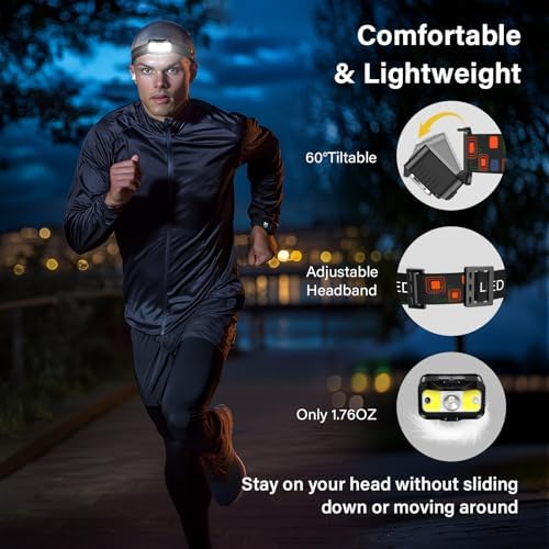 MIOISY Headlamp Rechargeable, Ultra Bright LED Head Lamp Flashlight 2 Pack