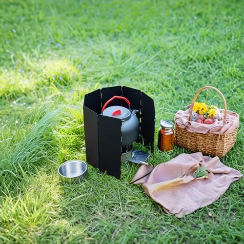 Black Camping Stove Windscreen,Lightweight Aluminum Outdoor Windshield Gas Stove Wind Screen for Camping, Wind Guard Glamping, Hiking, Picnic, Backpacking