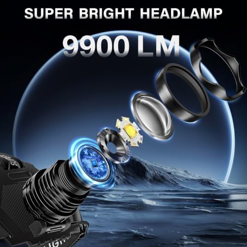 AKNEAR Rechargeable LED Headlamp 99000 High lumens Bright with Red Light