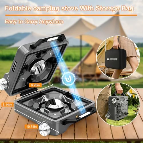 2-Burner Pro Camping Stove,24000 BTU Camp Stove,Foldable Propane Stove Includes Carry Bag,Windscreen Griddle, Portable Stove,Camping Essentials,Suitable For Outdoor Cooking (Gray)