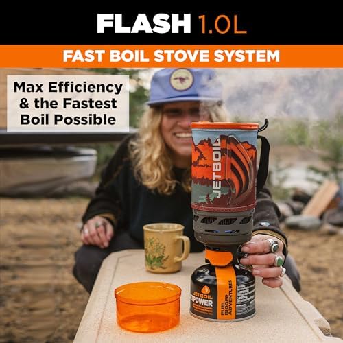 Jetboil Flash Portable Fast Boil Stove for Camping and Backpacking with 1-Step Auto Ignition, Propane/Isobutane Burner with Cooking Cup