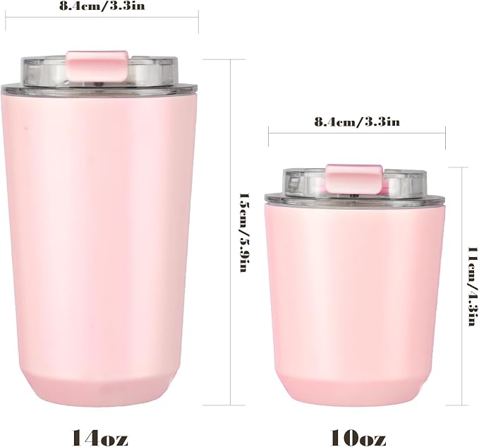 Puraville Insulated Tumblers with Lid, 14 oz Travel Coffee Mug Stainless Steel Vacuum Cup, Leak Proof Reusable Double Walled Coffee Tumbler for Iced and Hot Drinks, Pink