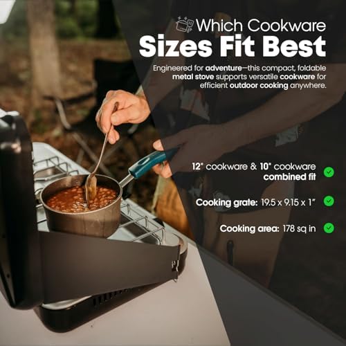 GasOne Portable Camping Stove – Double Propane Stove with Auto Twist Turn Ignition – 22,000 BTU Camping Cooktop with 2 Burners and Wind Guard – Ideal for Tailgating, Fishing, Travel