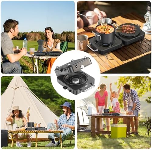 2 Burner Propane Camping Stove, 20000 BTU Foldable Portable Camp Stove with Piezo Ignition & Adjustable Burners, Outdoor Gas Cooker with Carry Bag for Camping, RV, Tailgating & Emergency Use