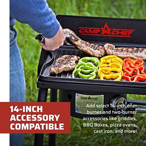 Camp Chef Explorer, Two Burner Stove, Two 30,000 BTU's cast-aluminum burners, Cooking Dimensions: 14 in. x 32 in, Black