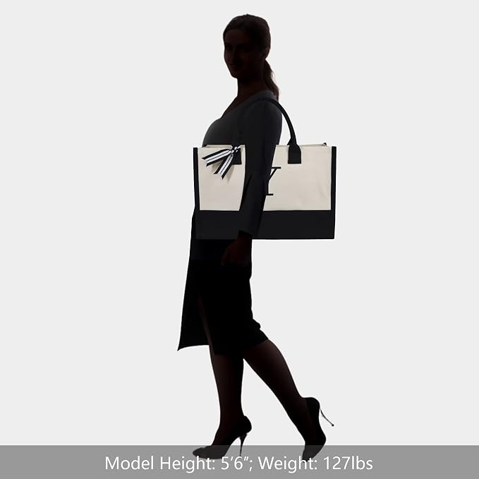 TOPDesign Embroidery Initial Canvas Tote Bag, Personalized Present Bag
