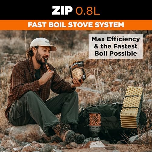 Jetboil Zip 0.8L Portable Fast Boil Stove with Easy-Turn Knob Igniter for Backpacking and Camping, Propane/Isobutane Burner