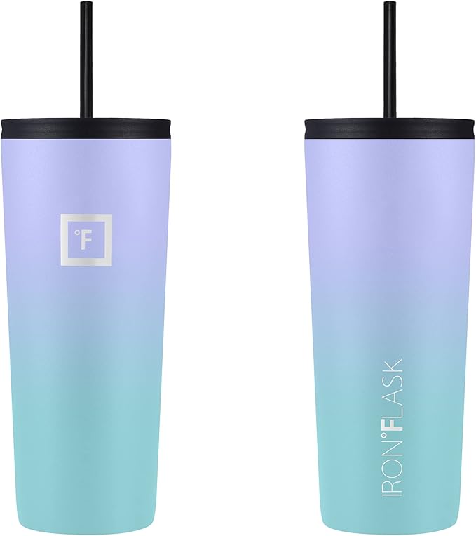IRON °FLASK Classic Tumbler - Vacuum Insulated Stainless Steel Water Bottle, Double Walled, Drinking Cup, Insulated Travel Mug (Cotton Candy, 24 oz Solid Lid)