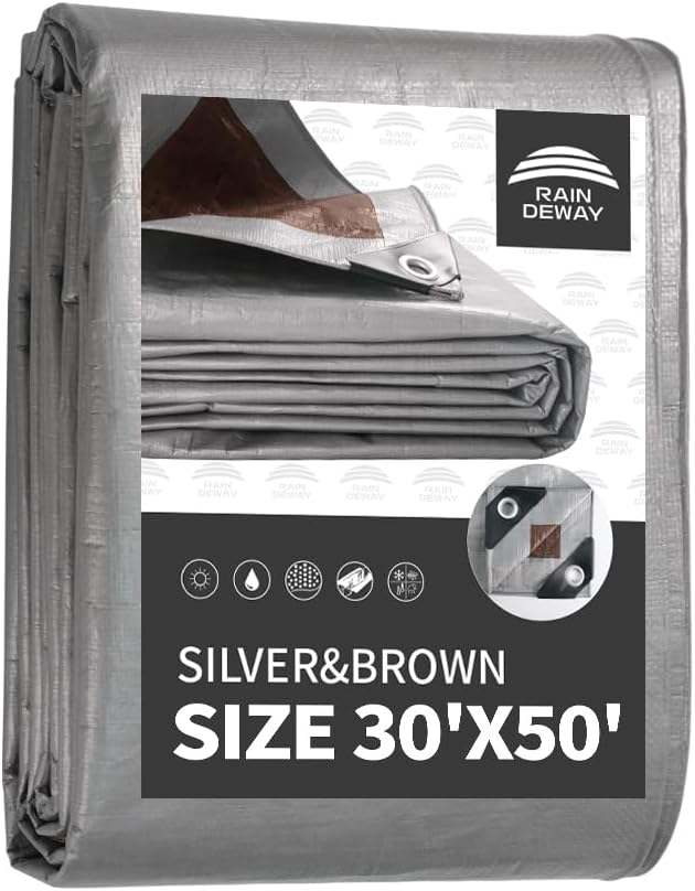 RAINDEWAY Tarps Heavy Duty Waterproof 30x50 Feet, 10 Mil Thick Multipurpose UV
