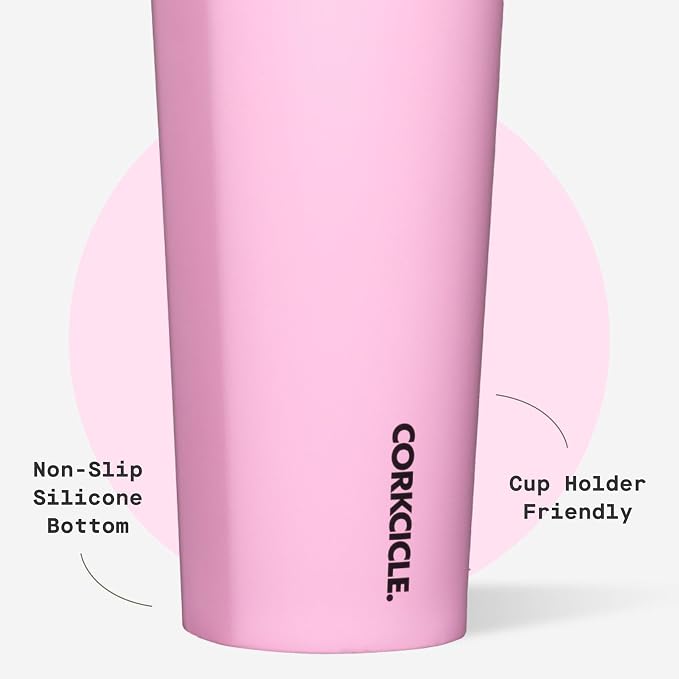 Corkcicle Cold Cup Insulated Tumbler with Straw - Keeps Drinks Cold for 12 Hours - Triple-Insulated Stainless Steel - Leak-Resistant Lid - Summer Drinkware Gift - 24 oz - Sun-Soaked Pink