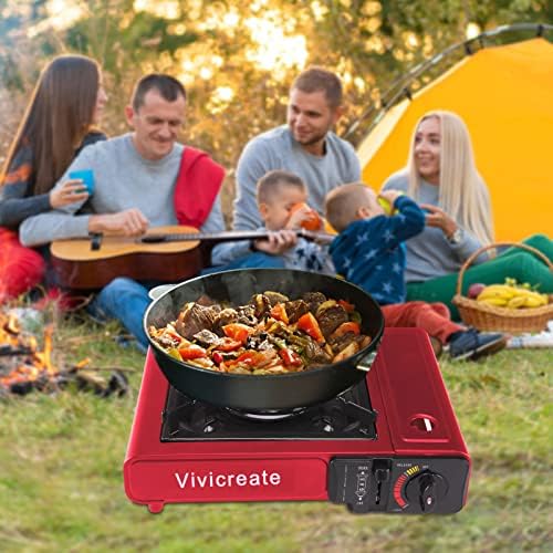 Vivicreate Portable Butane Stove 8500 BTU, Butane Stove with Auto Ignition for Camping, Lightweight Portable Gas Stove Burner with Safety Lock, Butane Burner, Estufa de Gas Portatil(Red)