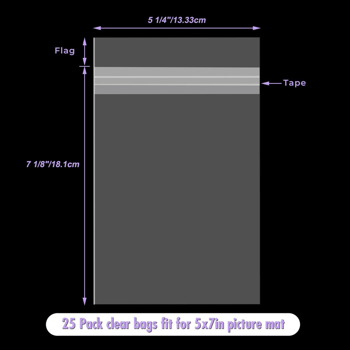 Frametory, 25 Pack 5 1/4" x 7 1/8" Acid-Free Clear Plastic Bags, Self Seal Crystal Photo Sleeves for 5X7 Art Prints, Pictures & Framing Mat Mattes