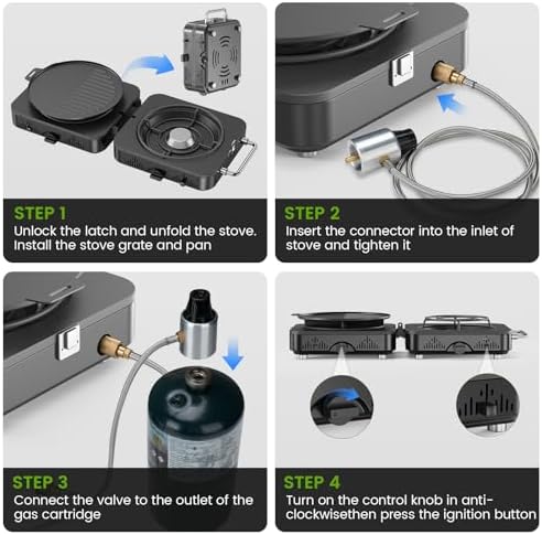2 Burner Propane Camping Stove, 20000 BTU Foldable Portable Camp Stove with Piezo Ignition & Adjustable Burners, Outdoor Gas Cooker with Carry Bag for Camping, RV, Tailgating & Emergency Use