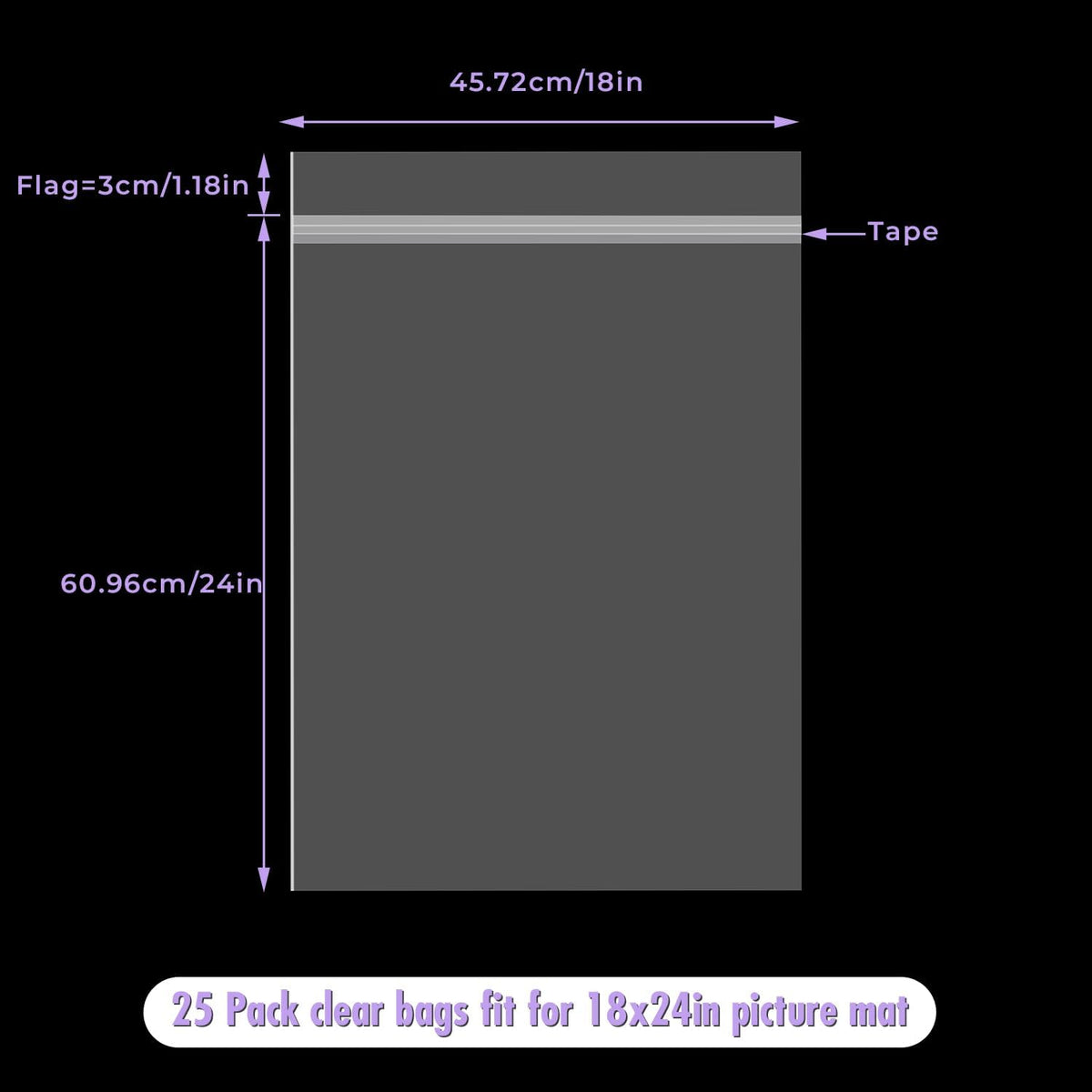 Frametory, 18 3/8" x 24 1/8" Acid-Free Clear Plastic Bags, Self Seal Crystal Photo Sleeves for 18x24 Art Prints, Pictures & Framing Mat Mattes - 25 Pack