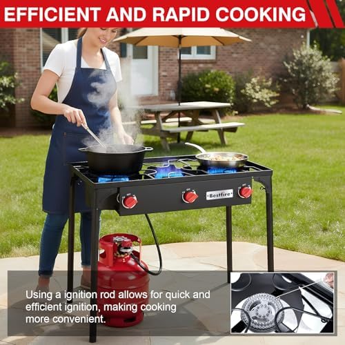 Bestfire 3 Burners Camping Stove for Cooking Outdoor, 225,000 BTU Propane