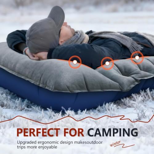 FUN PAC Camping Sleeping Pad, 9.2R-Value Ultralight Camping Mat with Pillow Built-in Foot Pump Inflatable Sleeping Pads Compact for Camping Backpacking Hiking Traveling-Lined Version Grey
