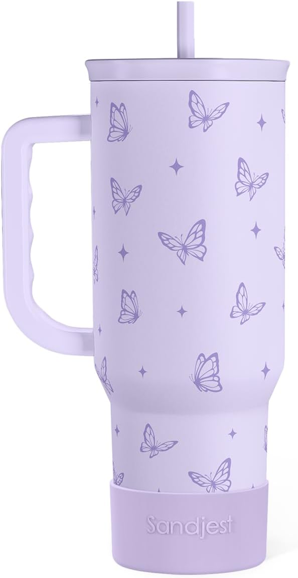 Butterfly Gifts for Women, Purple Butterfly Tumbler with Handle, Stainless Steel Insulated Coffee Travel Mug Cup, Gifts for Women Girls on Birthday Christmas, 40oz