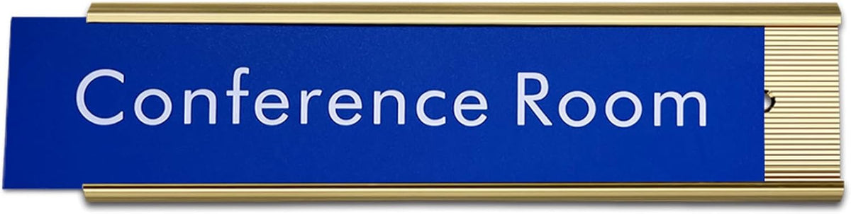 10 Pack Aluminum Name Plate Holders for Door or Wall, 2” x 8” Office Wall Mount Name Plate Holder with Textured Design and Double Sided Tape, for Office, Business, Meeting Room (Gold)