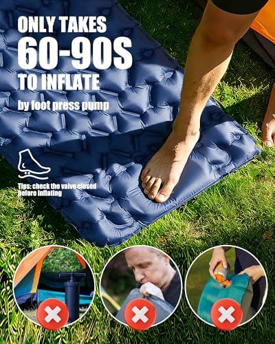 AKSOUL Sleeping Pad for Camping Mat: Self-Inflating Ultralight & Compact Air Mattress Lightweight Inflatable Pad for Camping Hiking Backpacking Blue