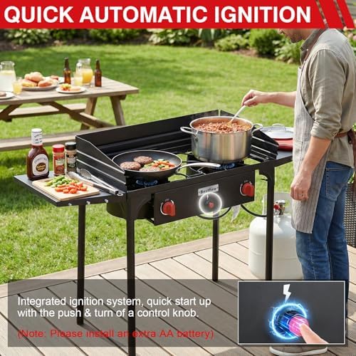Bestfire 2 Burner Propane Stove, 150,000 BTU High Pressure Camping Burner