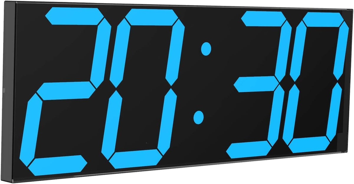 LED Large Digital Wall Clock, Oversize Wall Clock with 6” Numbers, Remote Control Count up/Countdown Timer Clock, Auto Dimmer, Big Calendar and Thermometer(Ice Blue)