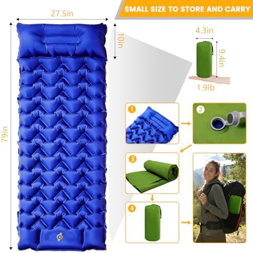 4-Inch Inflatable Camping Sleeping Pad with Foot Pump