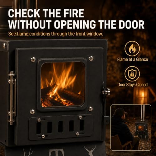 Camping Stove，Portable Camping Wood Stove for Tent with 5-Piece Chimney