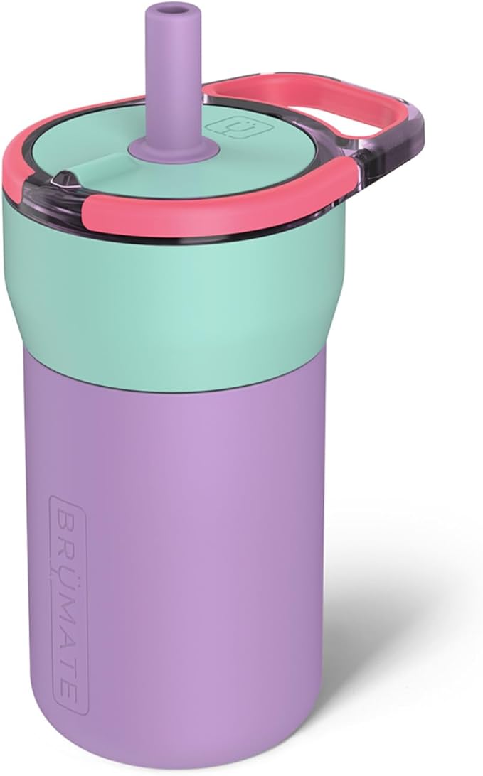 BrüMate Leap 12oz 100% Leakproof Kids Tumbler with Handle and Silicone Soft Straw | Drop Resistant Silicone Sleeve | For Kids 4+ | Insulated Stainless Steel | Cup Holder Friendly | 12oz (Stardust)