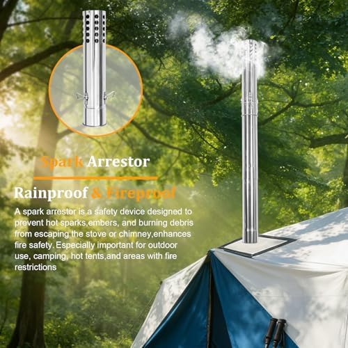unho Stainless Hot Tent Stove： Prevent rusting 15in with 6 Chimney Pipes