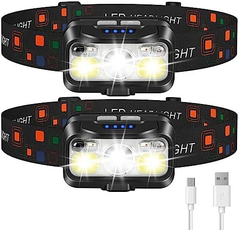 LHKNL Headlamp Rechargeable, Lumen Super Bright Motion Sensor Head Lamp Flashlight,2-Pack Waterproof LED Headlight with White Red Light,8 Modes Head Lights for Camping Cycling Running Fishing