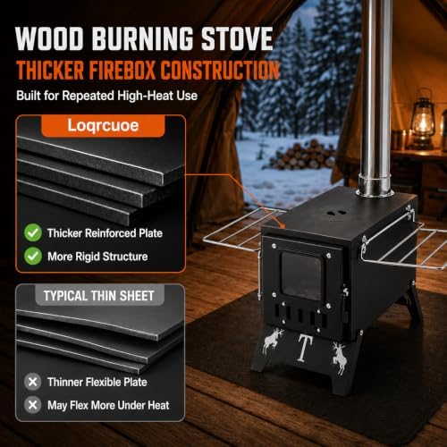Camping Stove Wood Burning, Hot Tent Stove with Chimney & Viewing Window