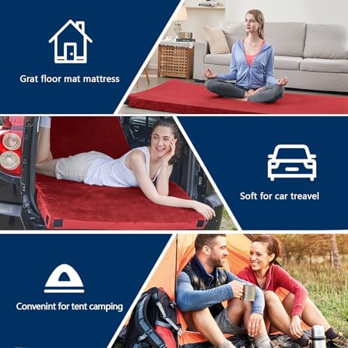 CYMULA Memory Foam Camping Mattress Pad, CertiPUR-US Sleeping Mat, Portable Roll Up Mattress for Adults, Camping Bed Pads for Sleepover, Car Bed with Travel Bag