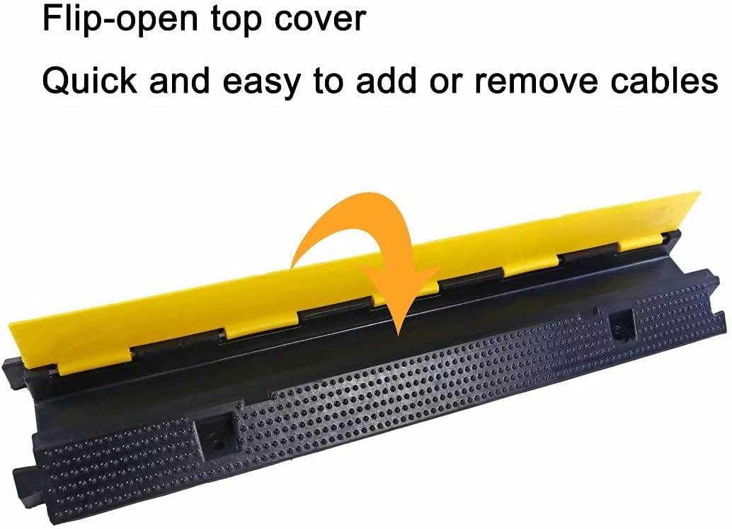 Rubber Cable Ramp Cord Cover Cable Protector Ramps Wire Hose Protective 22000Lbs Load Capacity Traffic 1 Channel Speed Bump for Asphalt Concrete Gravel Driveway, 3 Pack