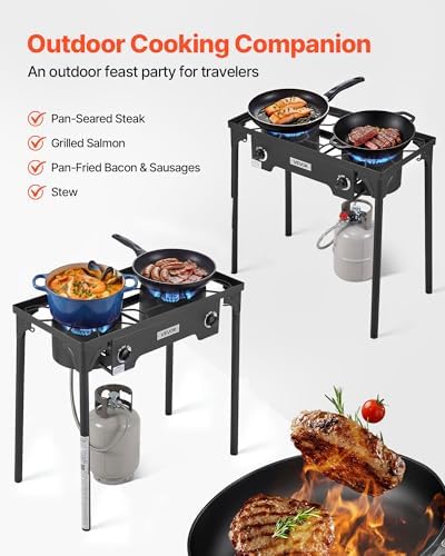 VEVOR 2 Burner Outdoor Propane Gas Stove, Propane LPG Gas Camping Stove,