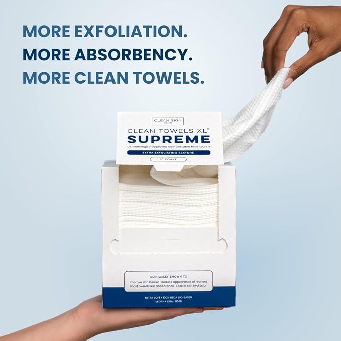 Clean Skin Club Clean Towels XL® Supreme, 100% USDA Biobased Face Towel