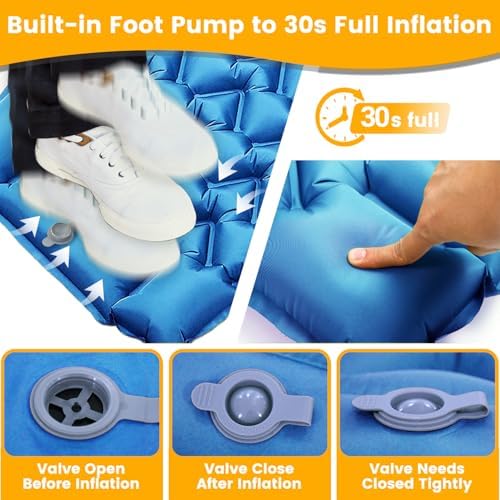 Sleeping Pad, Compact Sleeping Pad for Camping with Pillow Built-in Foot Pump, Inflatable Sleeping Mat for Travel Backpacking Hiking Sleeping Bag Tent, Outdoor Adventure Camp Gear | Inflatable Sleeping Mat for Travel, Backpacking, Hiking, Sleeping Bag,...