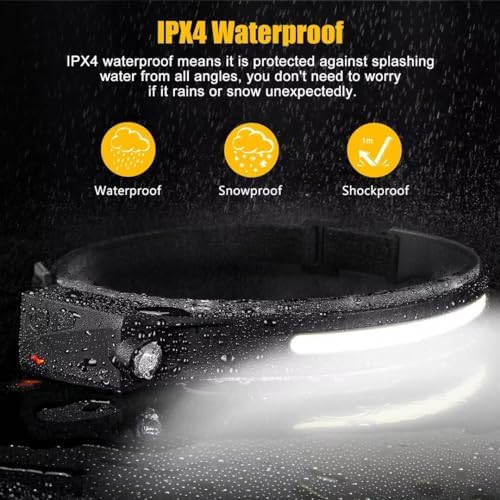 Headlamp Rechargeable 2PCS, 230° Wide Beam Head Lamp LED with Motion Sensor for Adults - Camping Accessories Gear, Waterproof Head Light Flashlight for Hiking, Running, Repairing, Fishing, Cycling