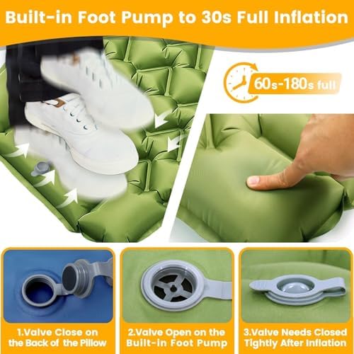 2 Pack 4-Inch Ultralight Camping Sleeping Pads with Foot Pump