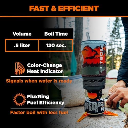 Jetboil Flash Portable Fast Boil Stove for Camping and Backpacking with 1-Step Auto Ignition, Propane/Isobutane Burner with Cooking Cup