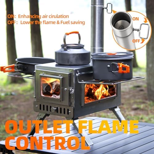 Hot Tent Stove, AVOFOREST 304 Stainless Wood Burning Stove, Portable Wood Stove with 6 Stainless Chimney Pipes for Outdoor Heating & Cooking, Ice Fishing, Hunting