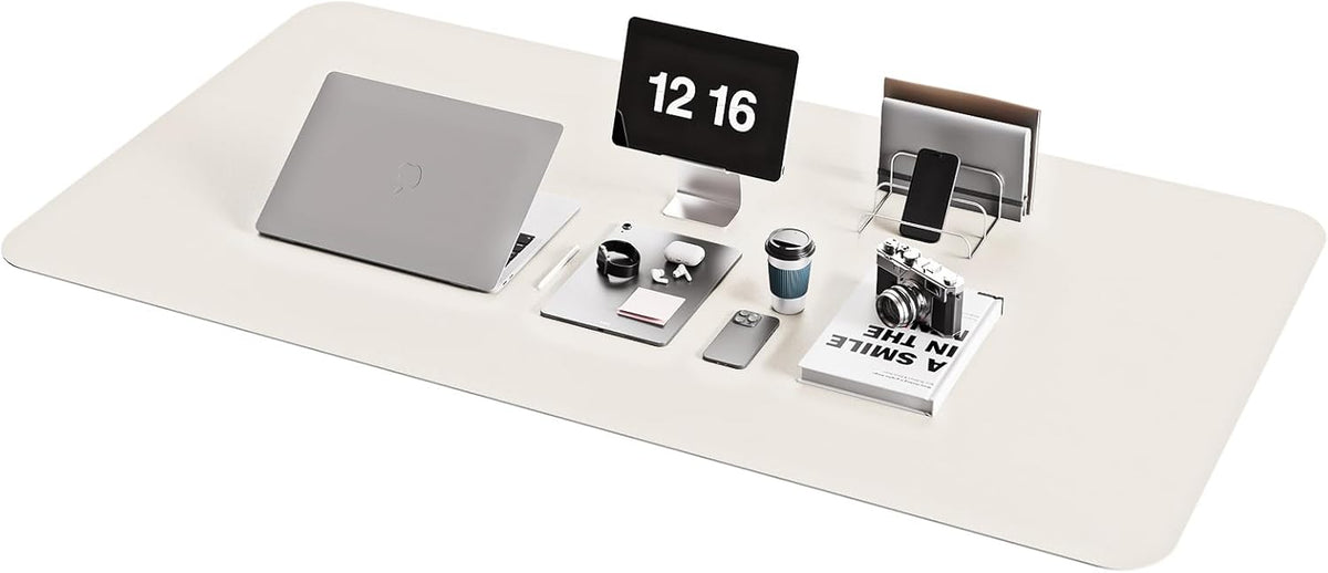 YSAGi Non-Slip Leather Desk Pad XL Size, Waterproof Laptop Computer Desk Keyboard Mat, Table Protector Blotter Mat, Large Mouse Pad for Office/Work/Home/Decor(Apricot Gray, 47.2" x 23.6")-No Band