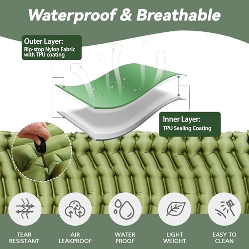 Ultralight Camping Sleeping Pad with Pillow & Built-in Foot Pump