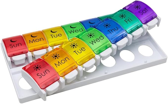 EZY DOSE Weekly Pill Case, Medicine Planner, Vitamin Organizer, 2 Times a Day