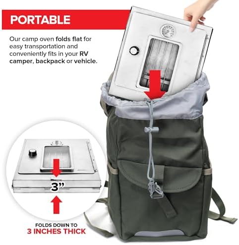 Modern Innovations Portable Camping Oven, Folding Camping Stove for Baking Cinnamon Rolls, Breads, and Muffins, Outdoor Portable Oven for Use with Wood Burning Fire, Propane Stoves, Campers, and More