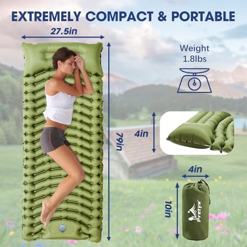 Ultralight Camping Sleeping Pad with Pillow & Built-in Foot Pump