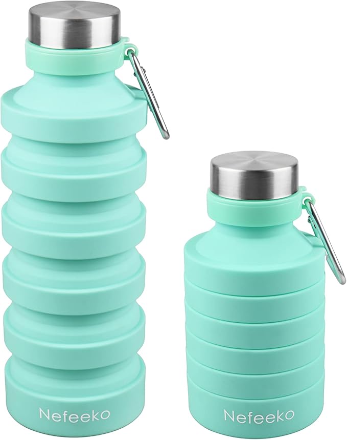 Nefeeko Collapsible Water Bottle, Reuseable BPA Free Silicone Foldable Water