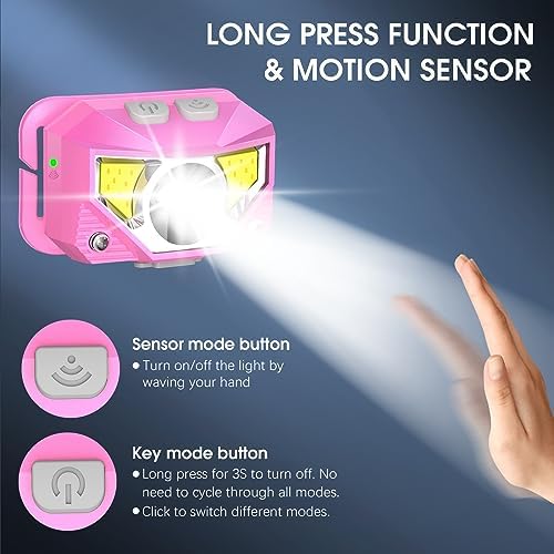 LHKNL Headlamp Flashlight, Lumen Bright Head Lamps LED Rechargeable-Pink